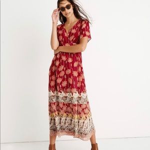 Madewell tulip sleeve red flora maxi dress